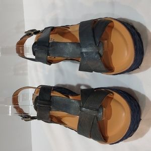 Kork- Ease Blue/Teal Straw Like Espadrille Heel Sandal Size 8/ 39